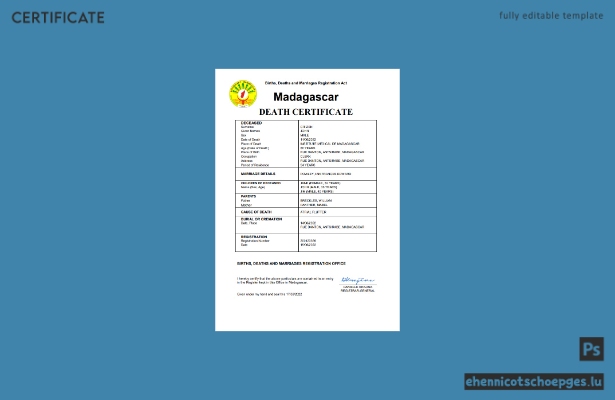 Madagaskar: Sterbeurkunde (Word- und PDF-Beispiel)
